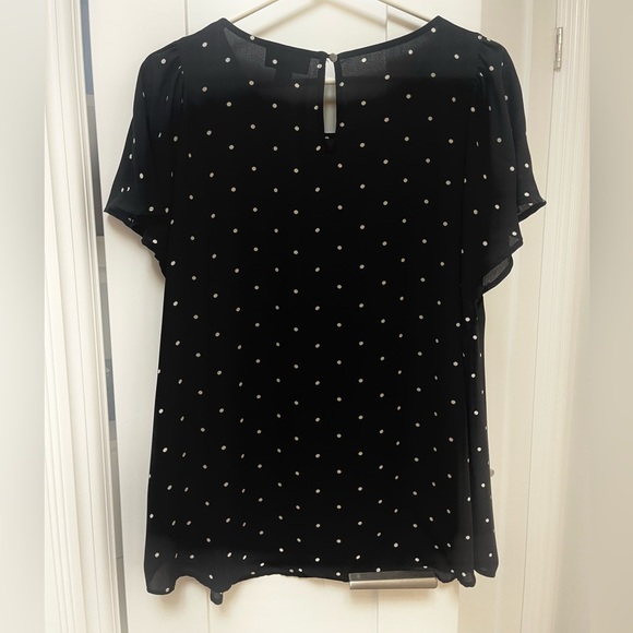 CeCe Top Small Womens Black White Polka Dot Flutter Sleeve Blouse - Picture 4 of 7